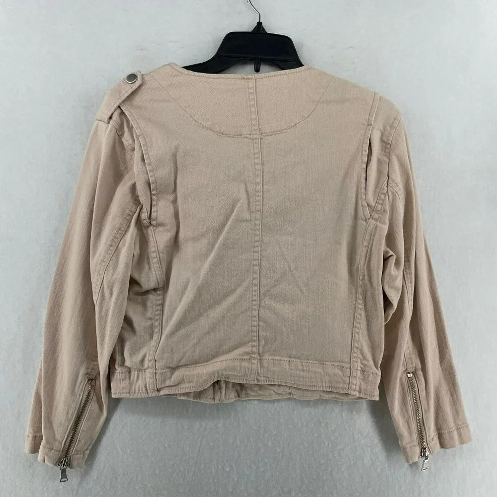 Banana Republic Jacket Women's Sz M Blush Pink Full-Zip Cropped Motorcycle Coat - Picture 2 of 12
